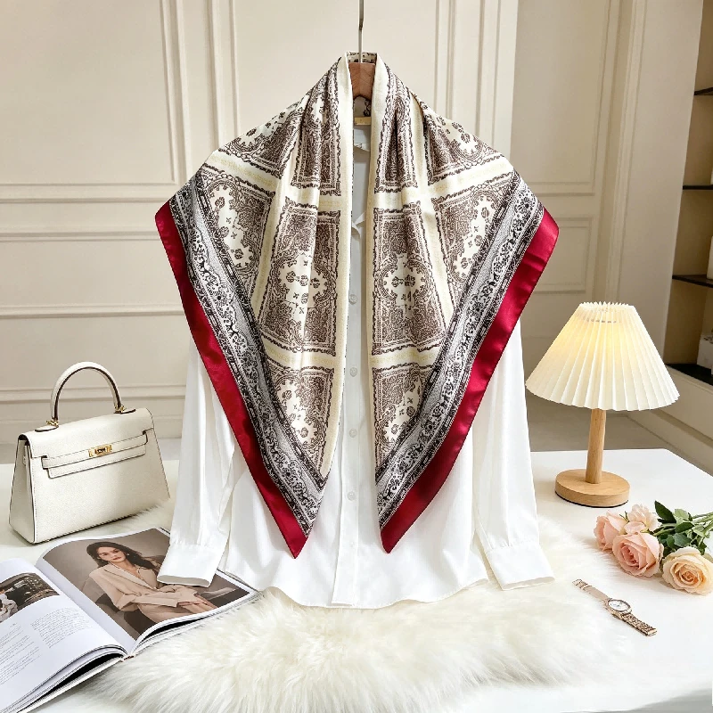 90Cm Summer New Geometric Square Plaid Women's Elegant Decoration Sunscreen Headscarf Large Square Scarf Shawl Scarf Scarf