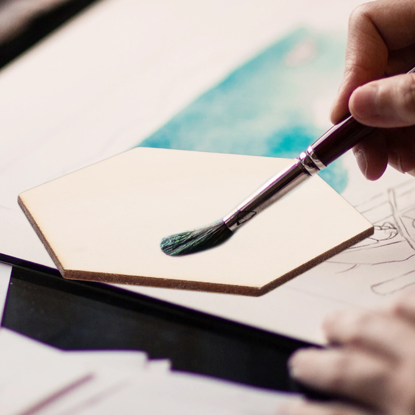 

100Pcs Natural Wood Hexagon Cutout Unfinished Wooden Coasters Blank Hexagonal Boards for DIY Painting Home Decorations Art