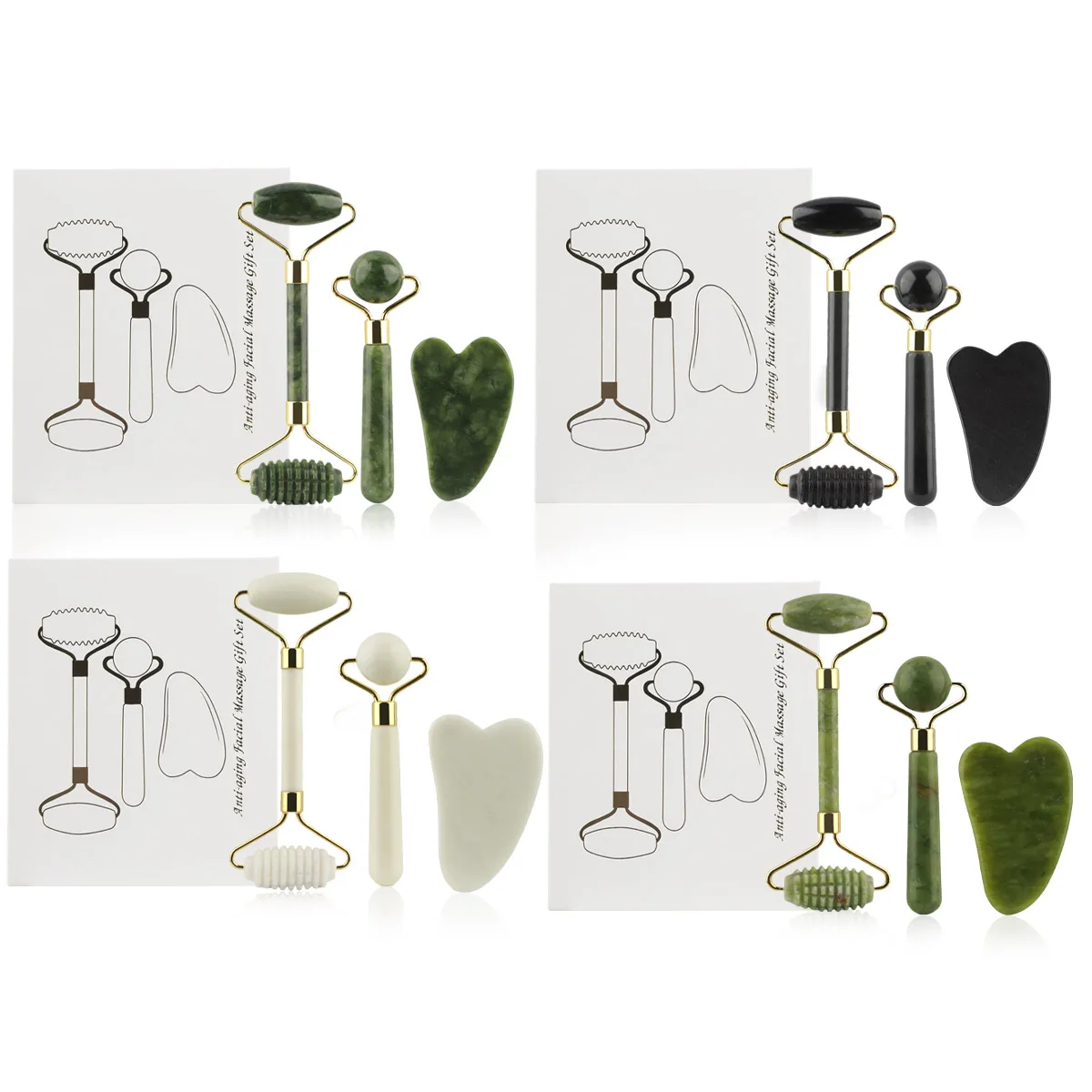 

Набор 3-в-1: нефритовый роллер и массажер гуаша, роллер с массажером для глаз, ребристый массажер, инструменты для ухода за кожей лица и уменьшения отечности