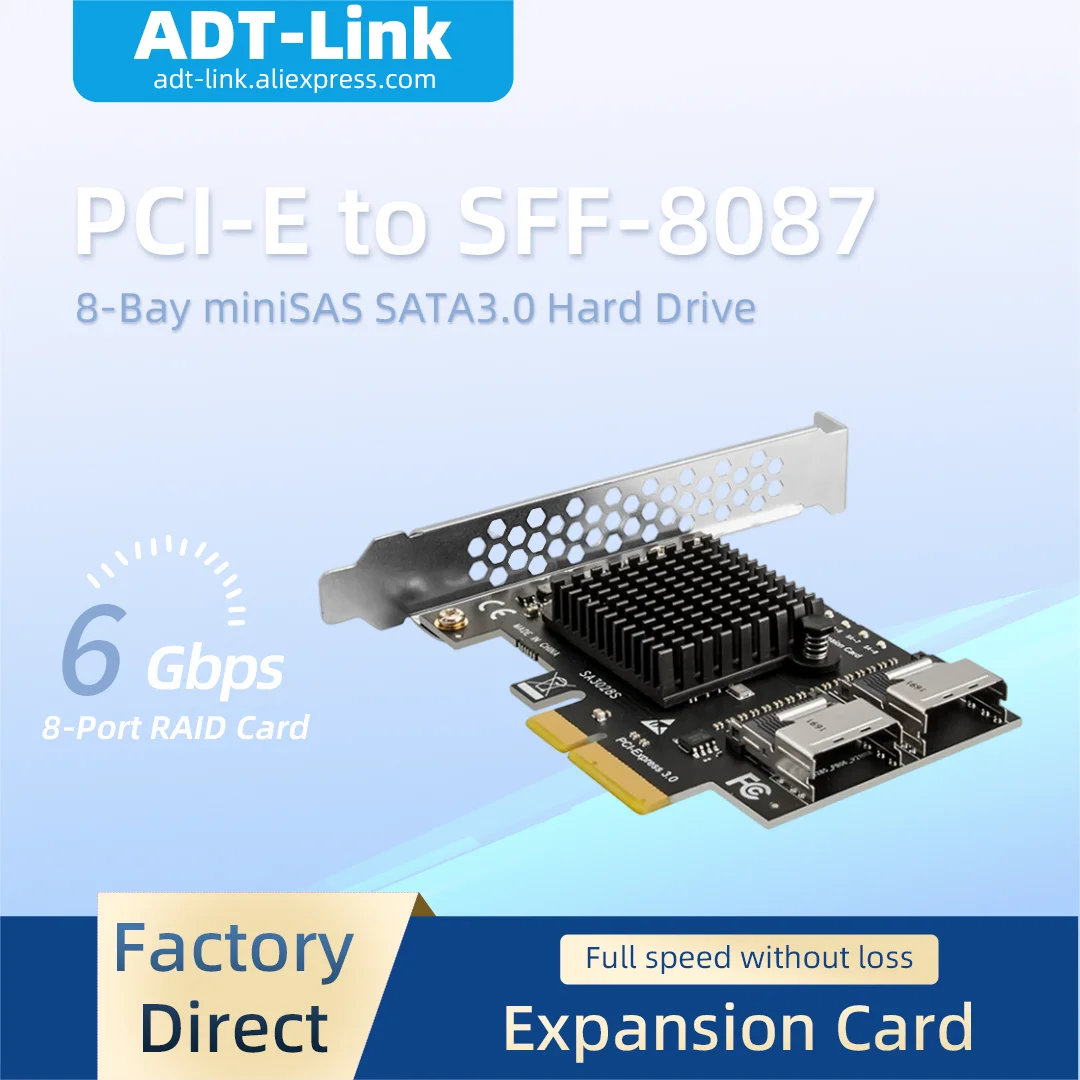 PCI-E to SFF-8087 Adapter 8 Ports Mini SAS to SATA 3.0 Hard Drive Expansion Card 6Gbps HDD RAID Controller Card
