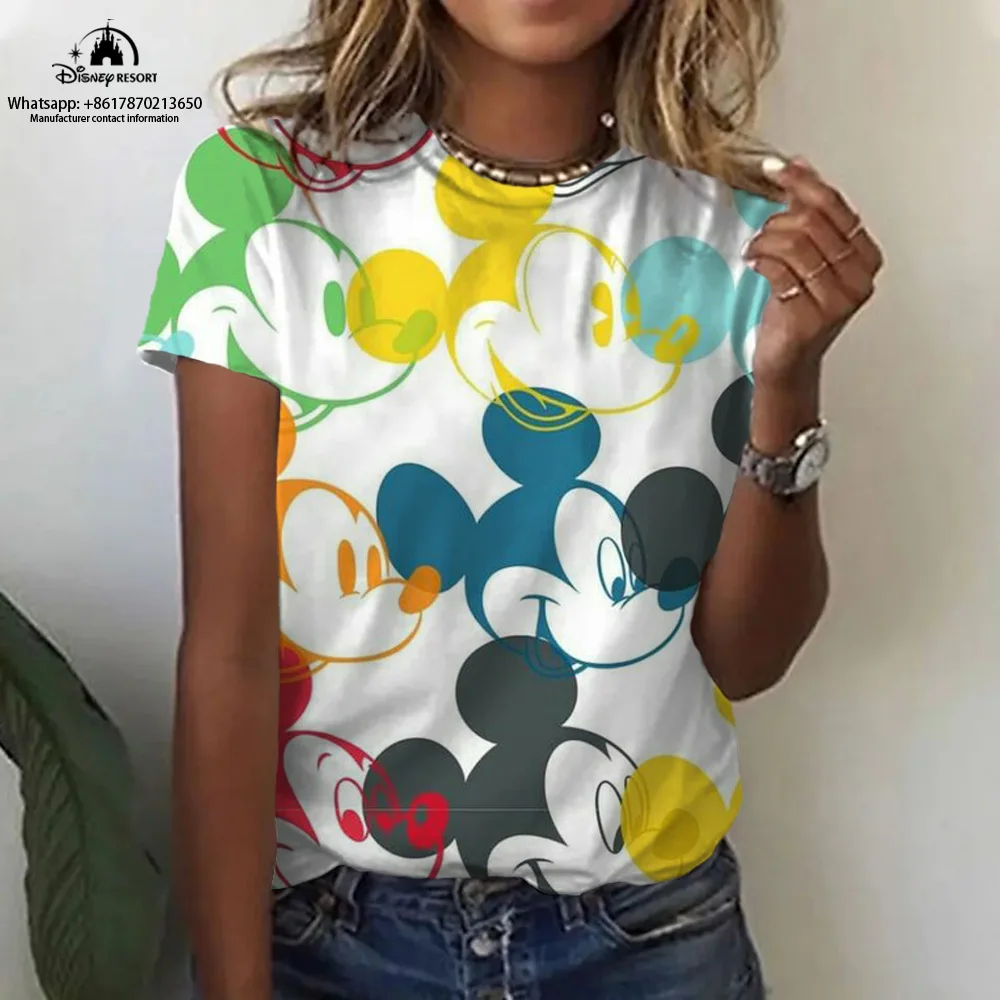 Cartoon t-shirt z krótkim rękawem wygodny damski t-shirt z krótkim rękawem 2024 letni luźna koszulka mody Mickey Minnie