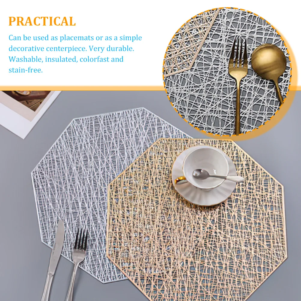 

2Pcs Heat Resistant Octagon Placemats Table Mats Dining Decor Insulated Washable Colorfast Practical Gift Choice