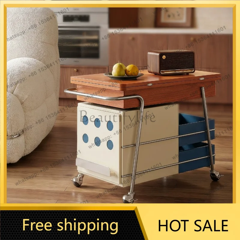 XX. Small apartment lift sofa side cabinet living room movable folding cart
