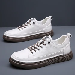 Genuine Leather Shoes Men Casual Shoes Fashion Male Footwear Flat Cow Leather Black White Shoes A44130