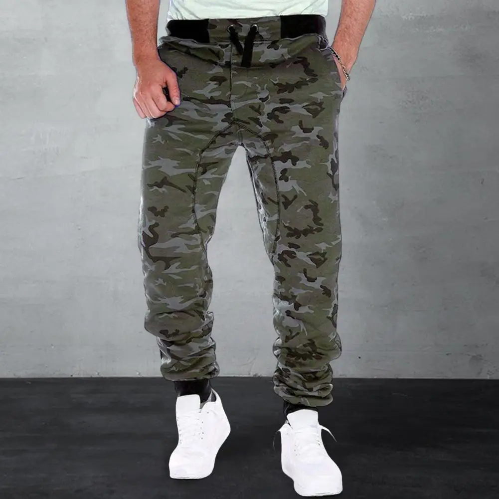 Ankle-banded Trousers Camouflage Print Men's Sweatpants with Drawstring Waist Ankle-banded Design for Gym Training Jogging Quick