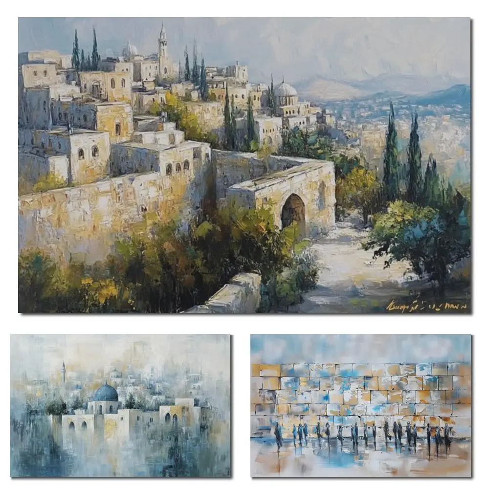 

Абстрактный Кotel с Молитвенями, холст, ручная роспись, еврейская картина, аникент, Иерусалим, город, декор, декор для семейной комнаты, большой подарок