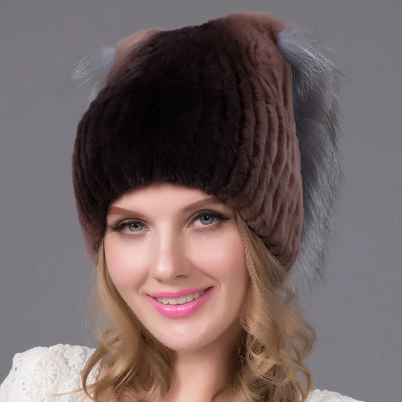

Hot Selling Thickened Autumn and Winter Warm Women's Fox Fur Knitted Hat Otter Rabbit Fur Woven Women's High-Quality Fur Hat