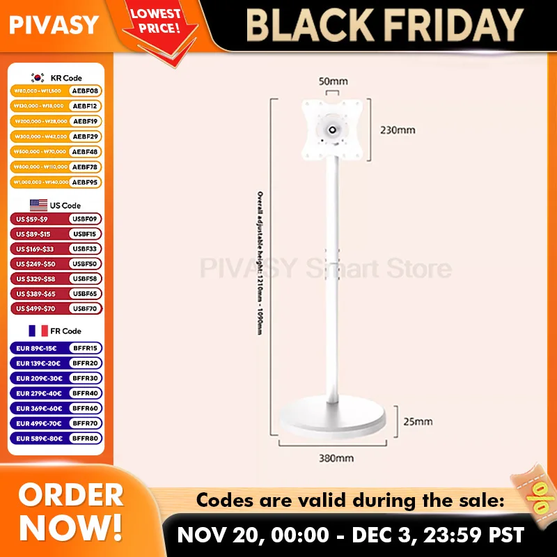 10-46 inch TV Stand Mobile White 360° Vertical Rotatable Monitor Computer Stand Screen Floor Stand Multifunctional Adjustable