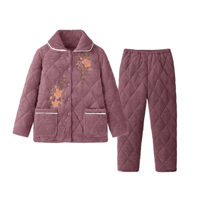 Lady Winter Super Thick Sleepwear Bathrobe 2Pcs Warm Shirt&pants Nightwear Casual Print Lapel Homewear Loungewear Plus Size 3Xl
