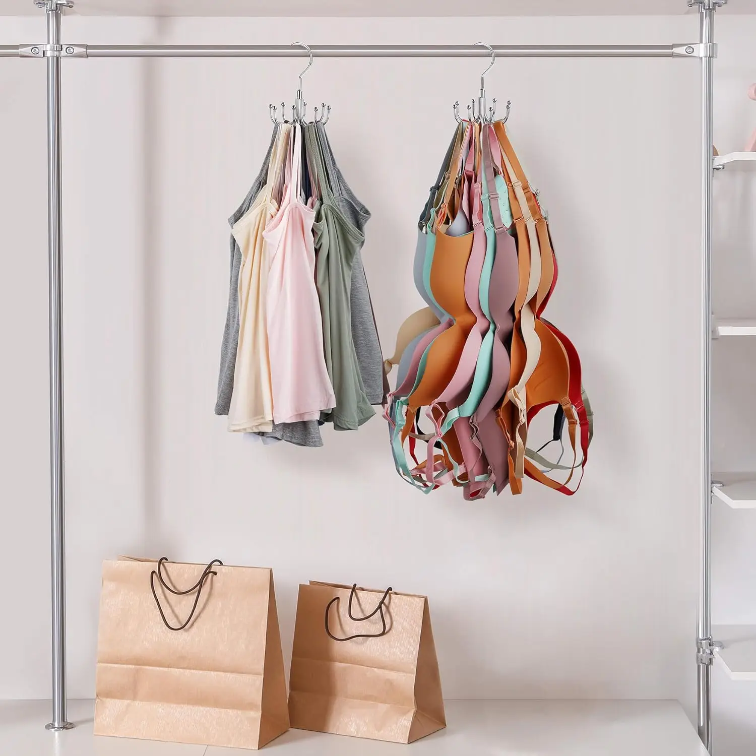 Hanger Rotatable Bra Organzier for Closet Large Capacity Sport Bra Holder Metal Space Saving Closet Organizers and Storage