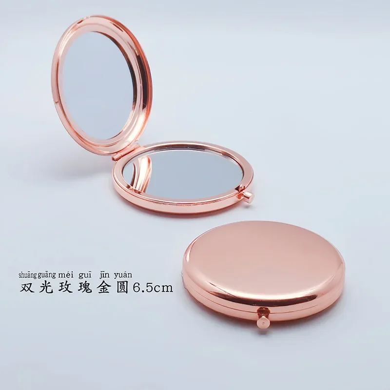 Double-Sided Small Mirror Portable Folding Round Makeup Mirror Rose Gold Simple Mini Men and Women Handheld Pocket Mirror Espejo