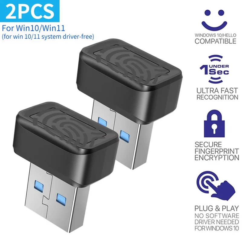 يوميا 2 قطعة USB قارئ مفتاح بصمة كلمة المرور مفتاح أمان مجاني لنظام التشغيل Windows 10/11 مرحبا PC وحدة استشعار بصمات الأصابع