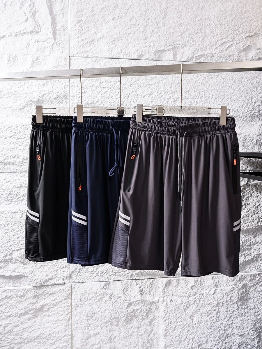 

Reflective Print Pressed Glue Zipper High Elastic Quick Dry Ice Silk Casual Shorts for Outdoor Sports Summer Youth Fashion