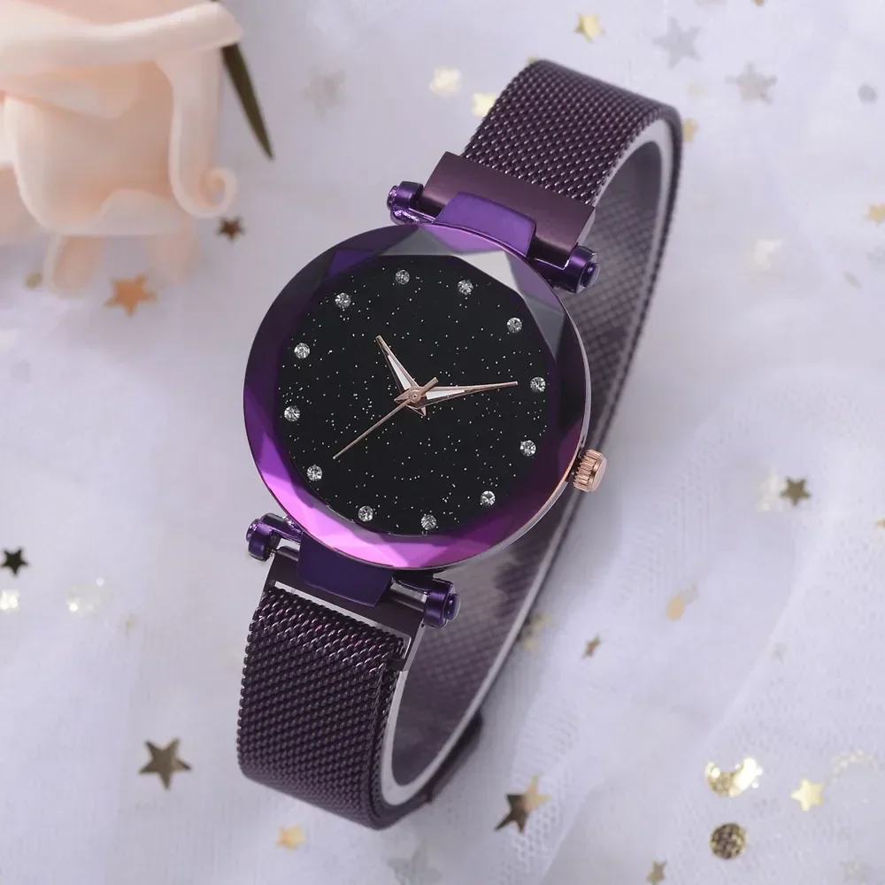 Orologi da donna di lusso Cintura a rete Cielo stellato magnetico Orologio femminile Orologio da polso al quarzo Orologio da polso da donna alla moda Relogio Feminino