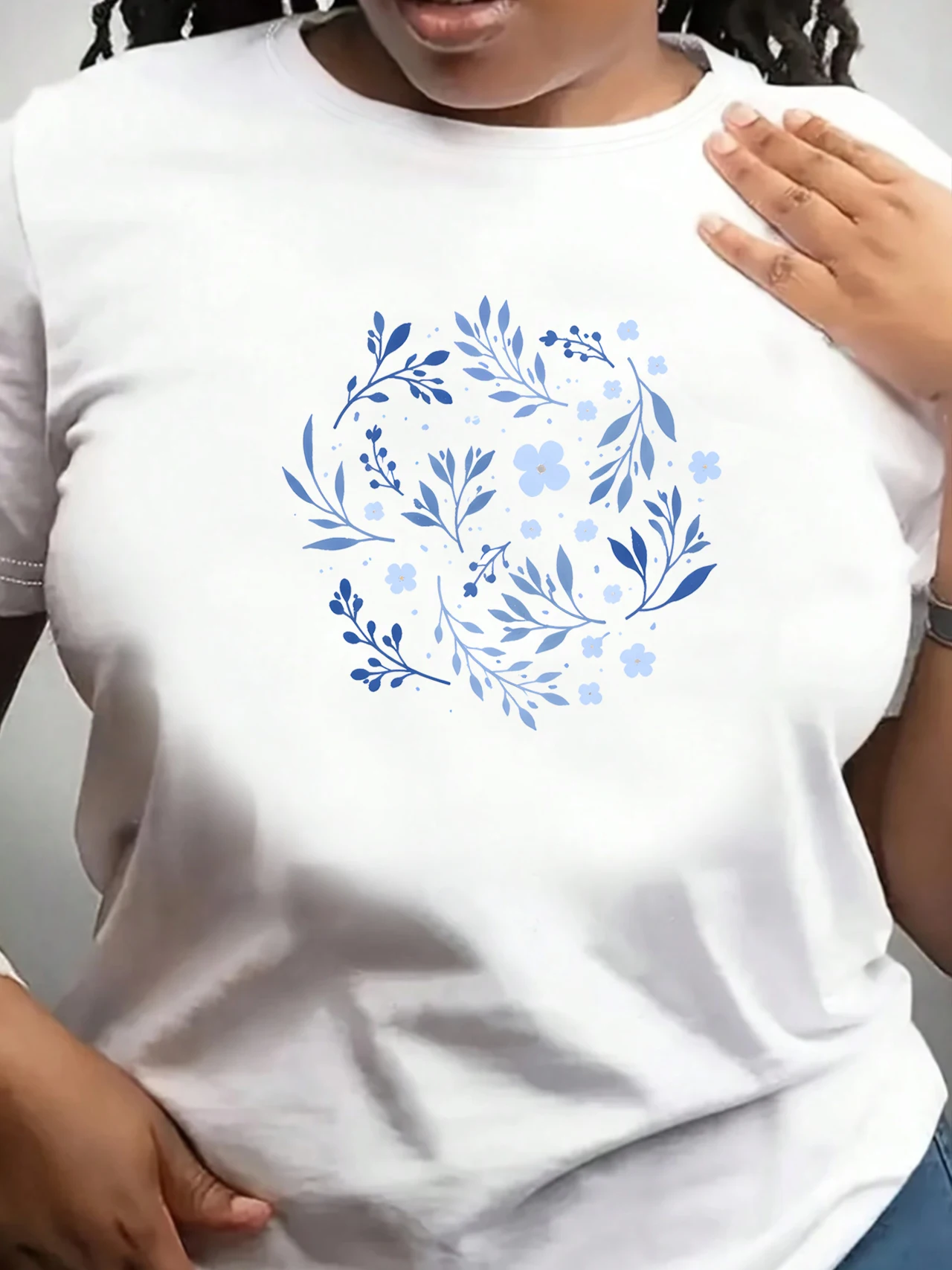 

【ZXH11132】Creative flower print plus size women's round neck T-shirt summer casual short sleeved top street fashion versatile