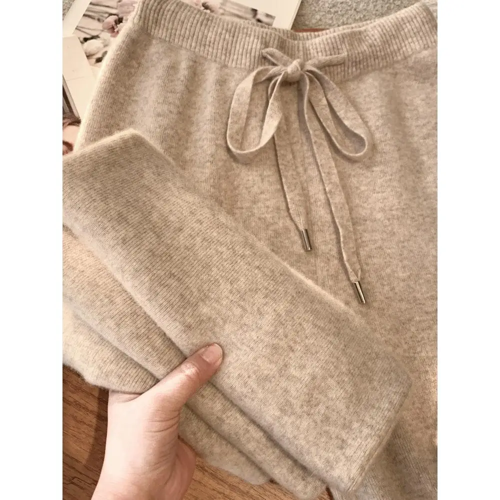 Autumn Winter New Sle Thi Soft Trendy Women's Camere Pants Wide Leg Wool Straight Knitted Trousers Casual Straight Pants