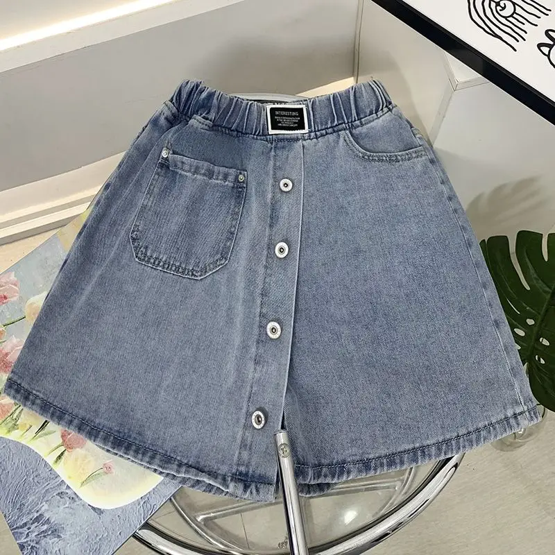 

Large Size Girls Style Short Denim Skirt Pants Women's Summer Wide Legs Shorts Skirts Fashion Casual High Waist Student Pants