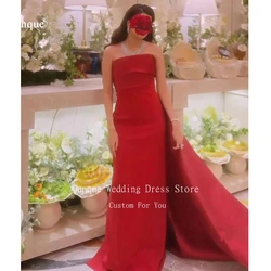 Qunque Mermaid Prom Dresses for Women Off Shoulder Evening Dresses Wedding Guest Dress Customized Satin Pleat Vestidos De Gala