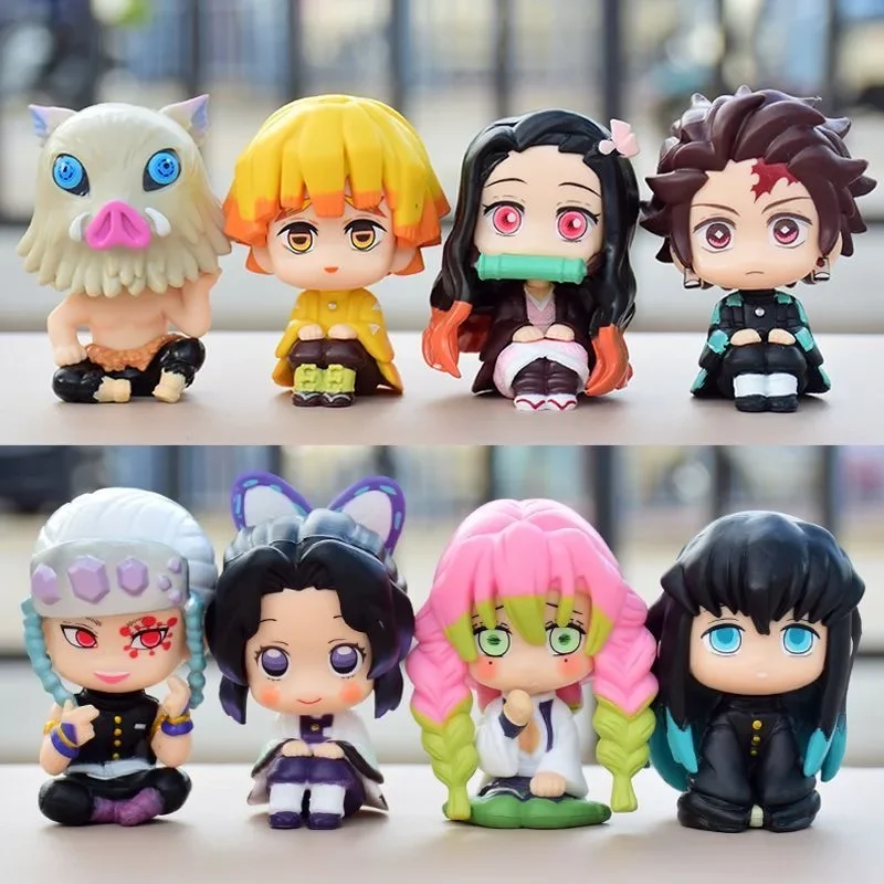 

NEW 8pcs/set Demon Slayer Anime Figure Toy-Kimetsu No Yaiba Q Version Tanjiro Nidouzi Inosuke Zenizu Figurine Model Doll Gift