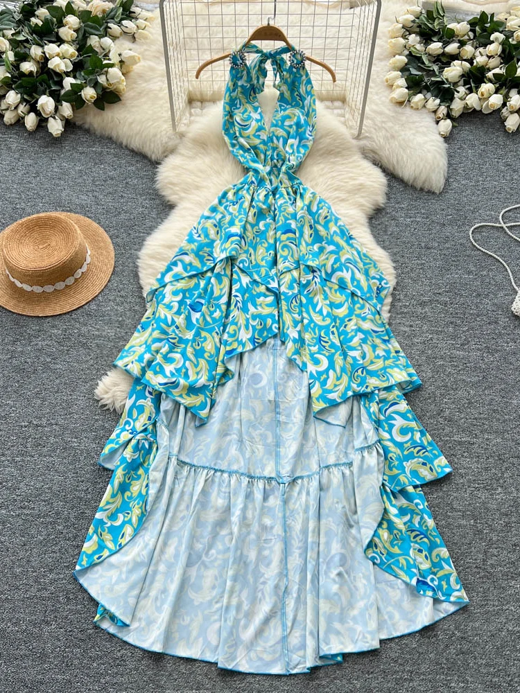 Strand Vaion Sle Blumendruck ter Dr Frauen Sommer Tiefe V Rüschen Pure Wünschenswert ort Rock Koreanische Hohe Taille A-Linie...