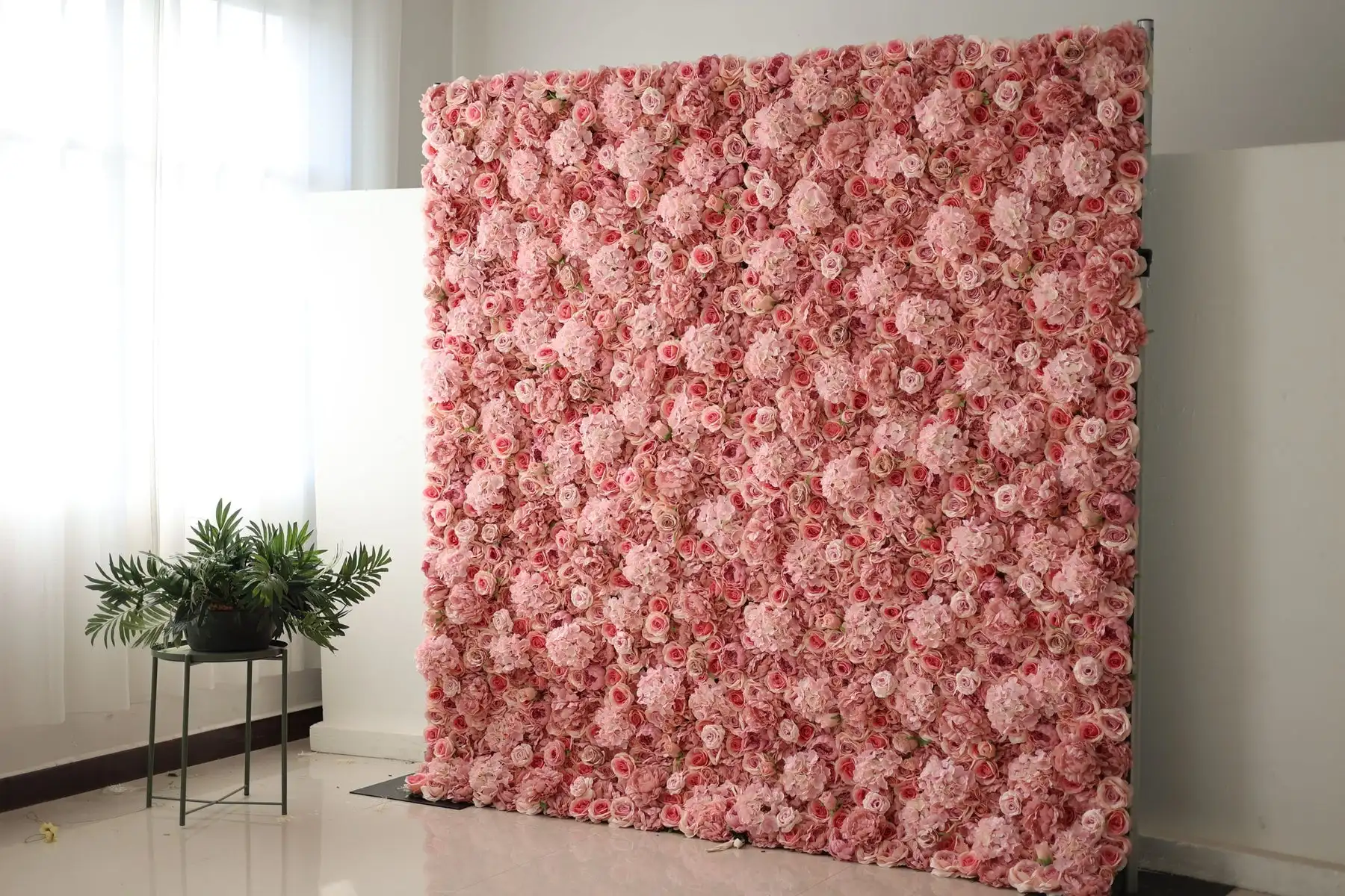 Royal Series Romantic Beautiful  3D Pink Rose Gradient Cloth Curtain Flower Wall Wedding Backdrop Decor Fabric Wall Party Prop