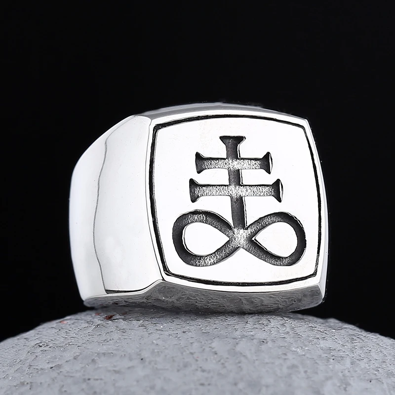 Wholesale Price 316L Stainless Steel New Man Ring Pentagram Baphomet Goat Sulfur Leviathan Cross Satan Devil Symbol Ring Jewelry