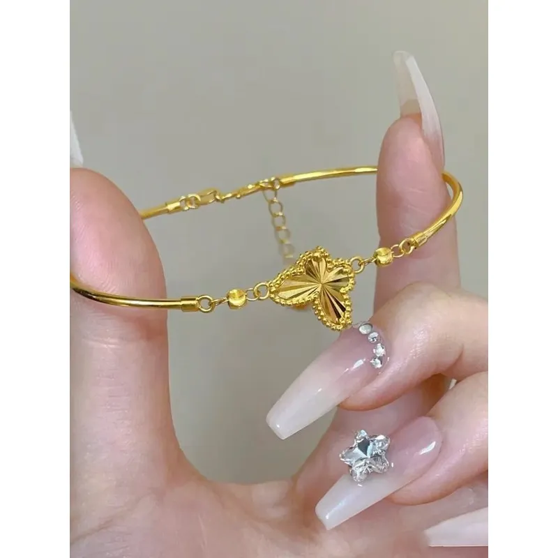 24k 999 gold bracelet, dazzling laser butterfly bracelet for women, half bangle half chain, light luxury and high-end feel