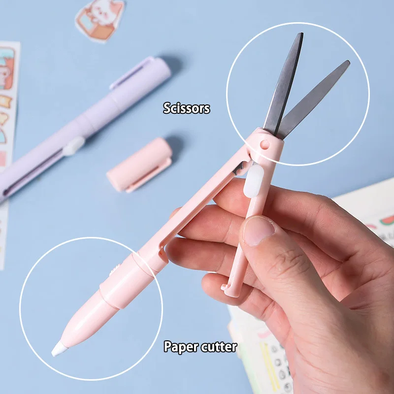 Mini Portable Scissors Paper Cutter Knife 2 In 1 Multifunctional Pocket Pen Shape Scrapbooking Carving Cutting Art Tools