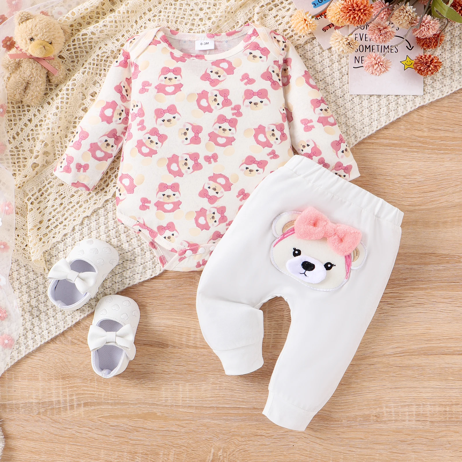 PatPat 2PCS Baby Girl Sweet Animal Pattern Top/ Pant Set