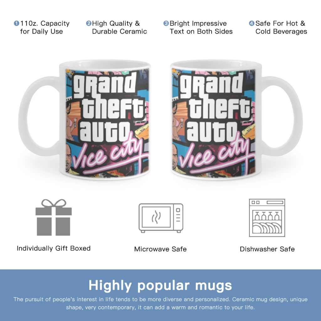 Gta-Vice-City-Square-Free shipping Ceramic Cup Coffee Oatmeal Breakfast Cup Creative Personality Mug