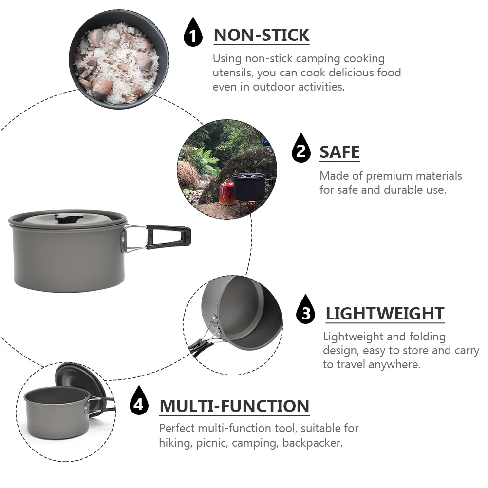 

Single Camping Pot Outdoor Cooking Tool Nonstick Pan Durable Hiking Cookware Lightweight Pots Food Container Study