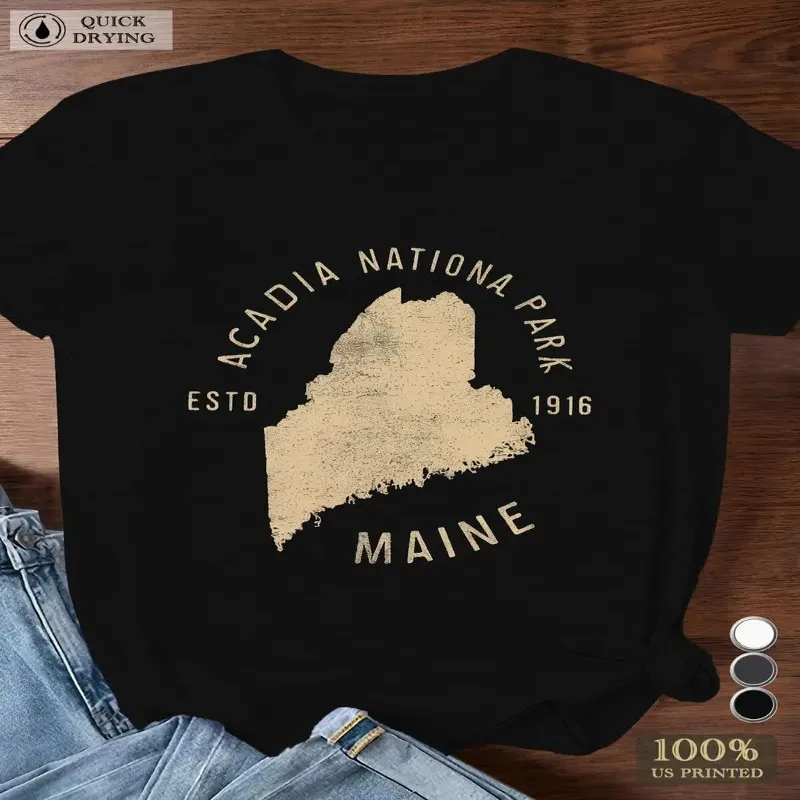 

Женская футболка больших размеров Acadia National Park Maine, повседневная спортивная футболка с коротким рукавом, круглый вырез, 100% полиэстер, машина