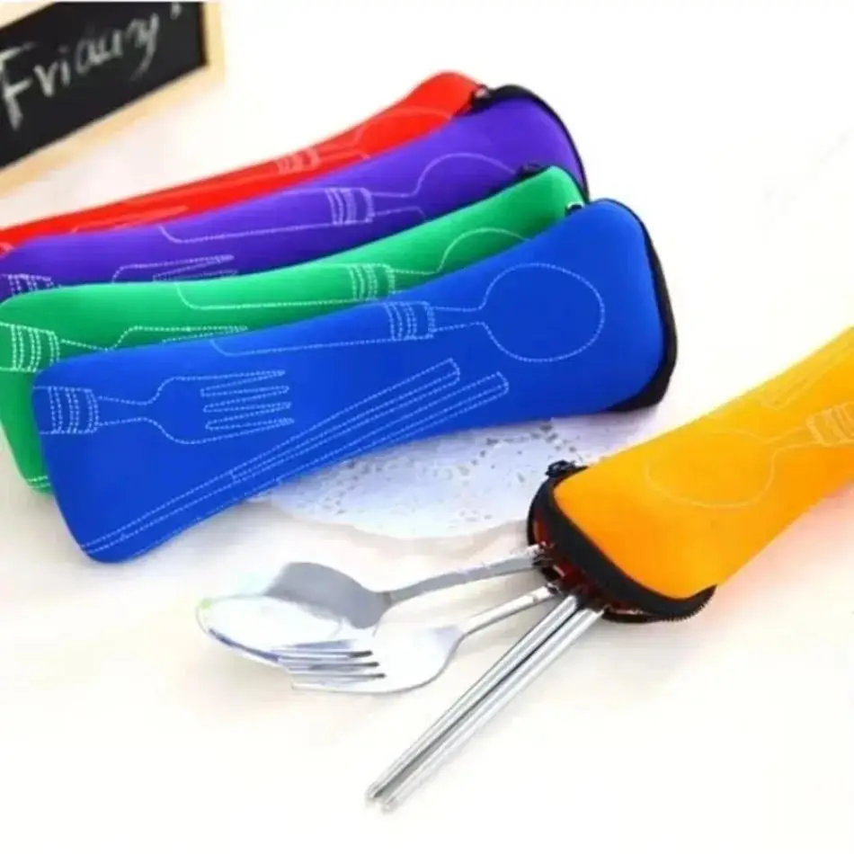 3Pcs Stainless Steel Cutlery Set With Storage Box Fork Spoon Chopsticks Portable Outdoor Silverware Kitchen Tools Tableware Set