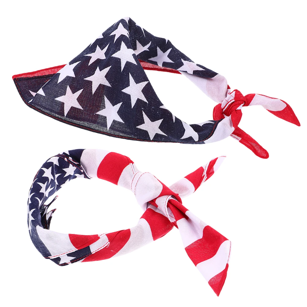 

2pcs American Women Bandanas American Flag Handkerchief Patriotic Handkerchief Cotton Print Scarf Women Men Neck Scarf Hats