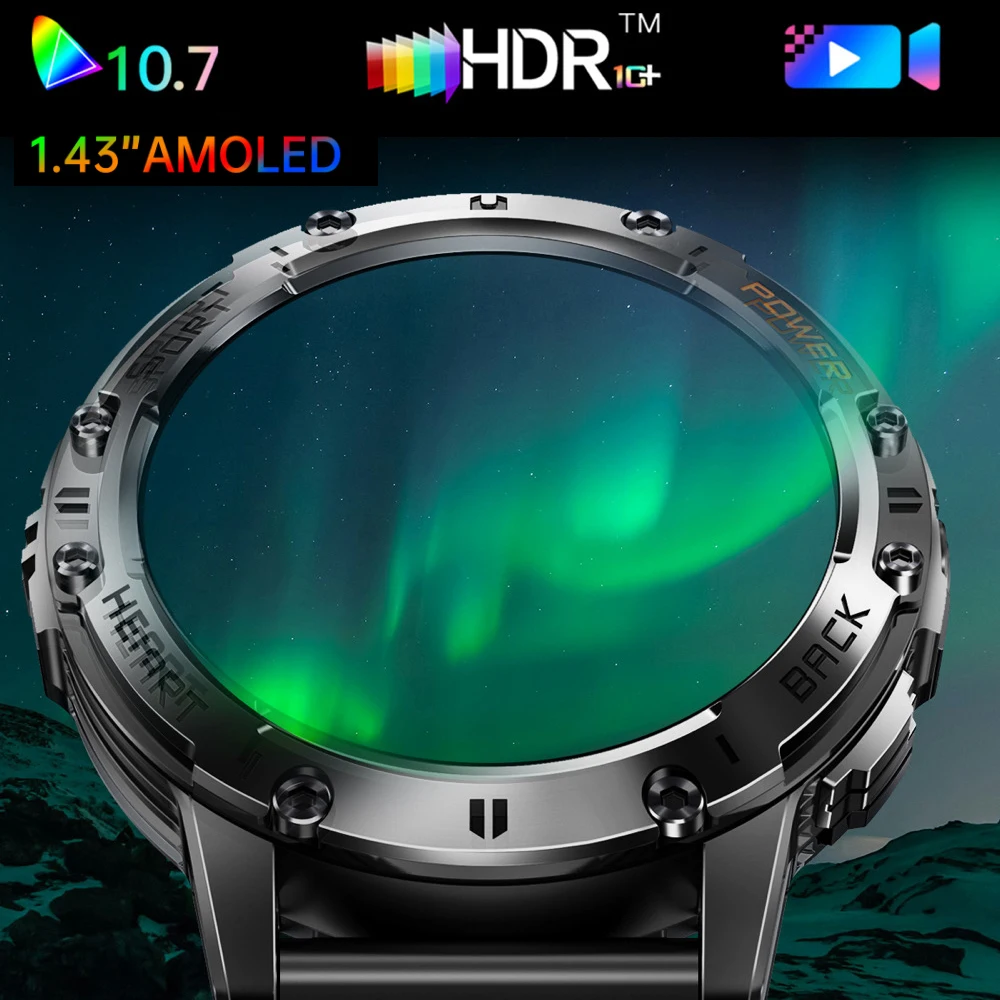 أحدث ساعة ذكية الرياضة في الهواء الطلق اللياقة البدنية الرجال شاشة AMOLED مصباح ليد جيب معدل ضربات القلب الصحة Waterpoof الأزرق الأسنان دعوة Smartwatch