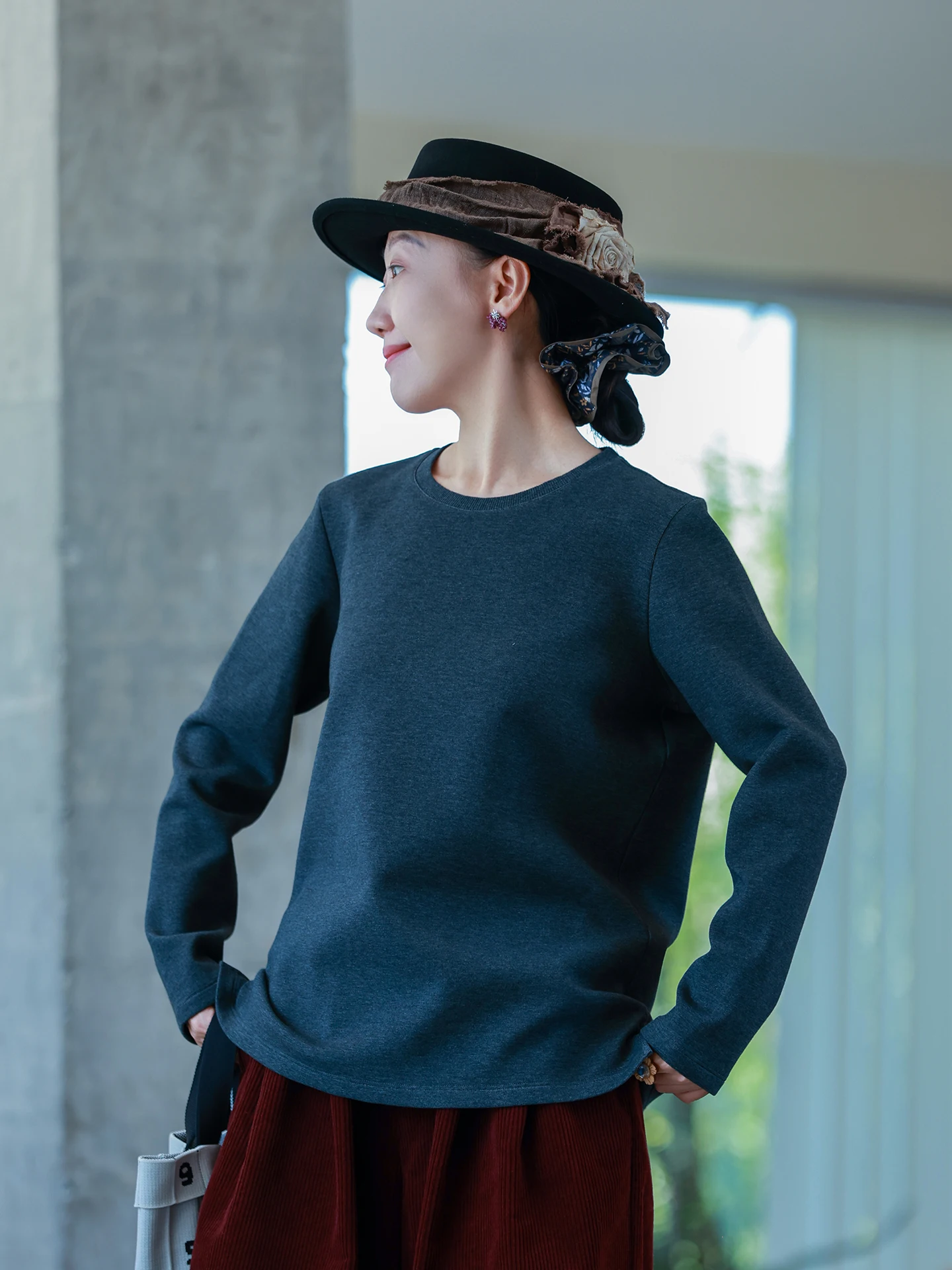 

Thiened осенне-зимняя вязаная круглая футболка Ne, женская мягкая удобная эластичная двухслойная повседневная свободная хлопковая футболка Q...