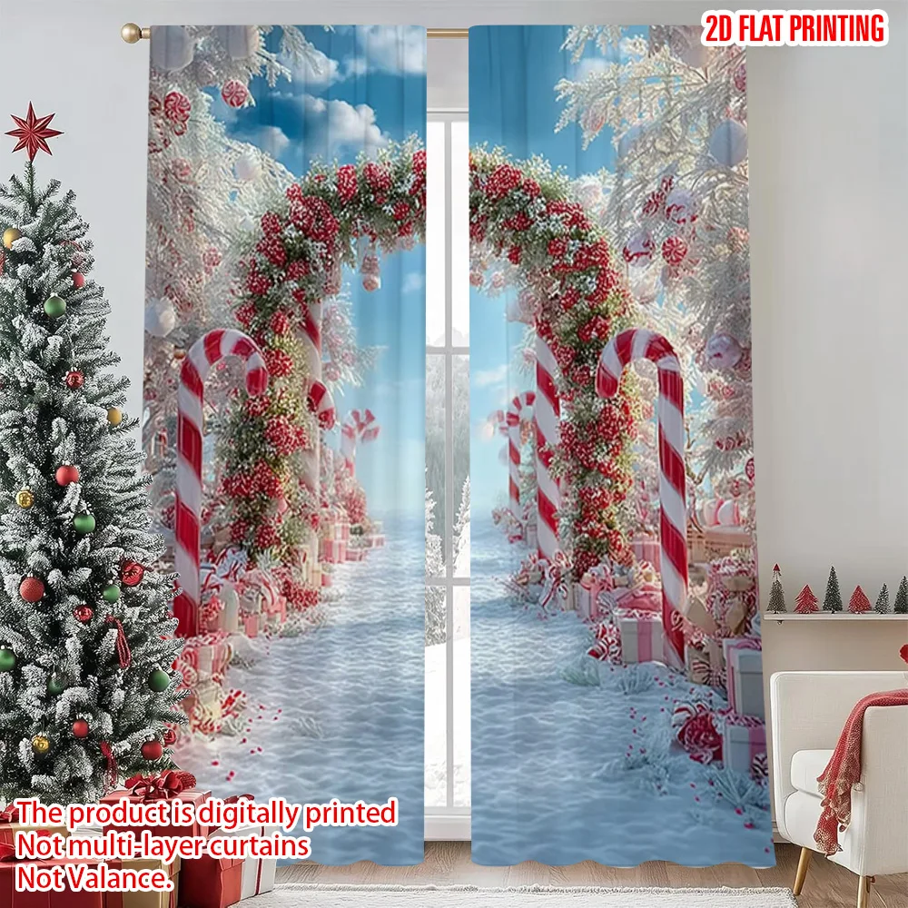 

2pcs 2D flat printing Christmas Window Curtains Christmas Versatile 100% Polyester Without Electricity Family Party Use for