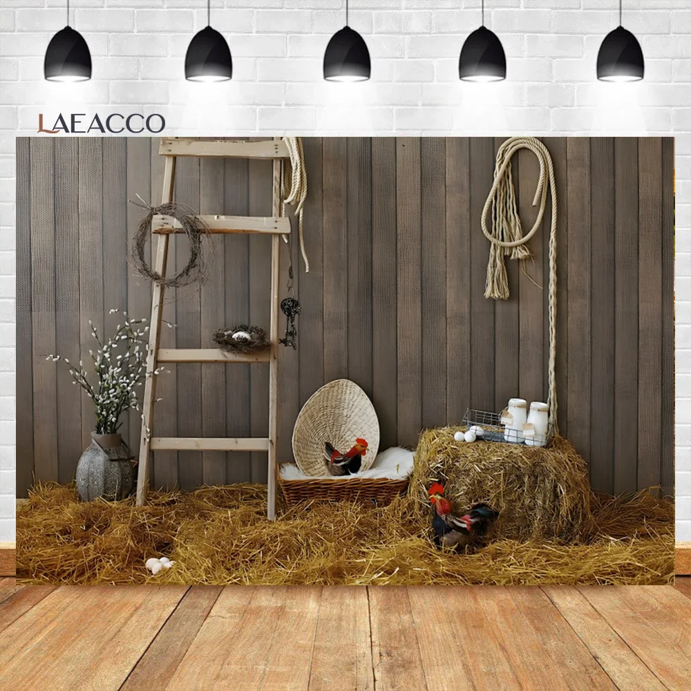 Laeacco Rustic Barn Wooden Barn Doors Backdrop Hay Lights Rural Farm Theme Party Kids Adults Portrait Photography Backgrounds