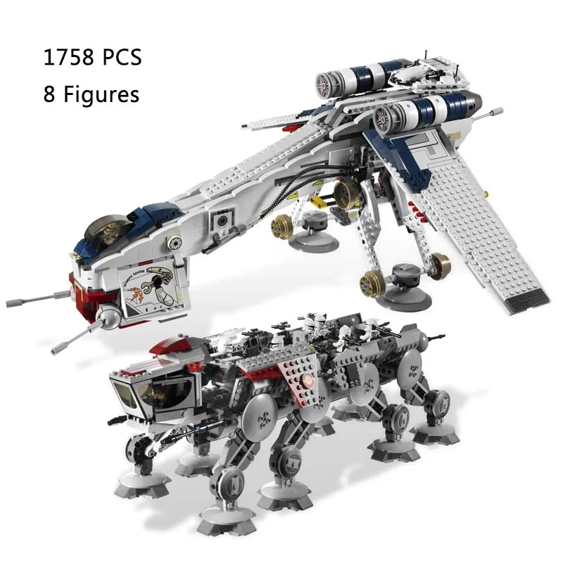 1758PCS Republic Dropship with AT-OT Walker Blocks Bricks Model Compatible 10195 Birthday Toys Gifts  05053