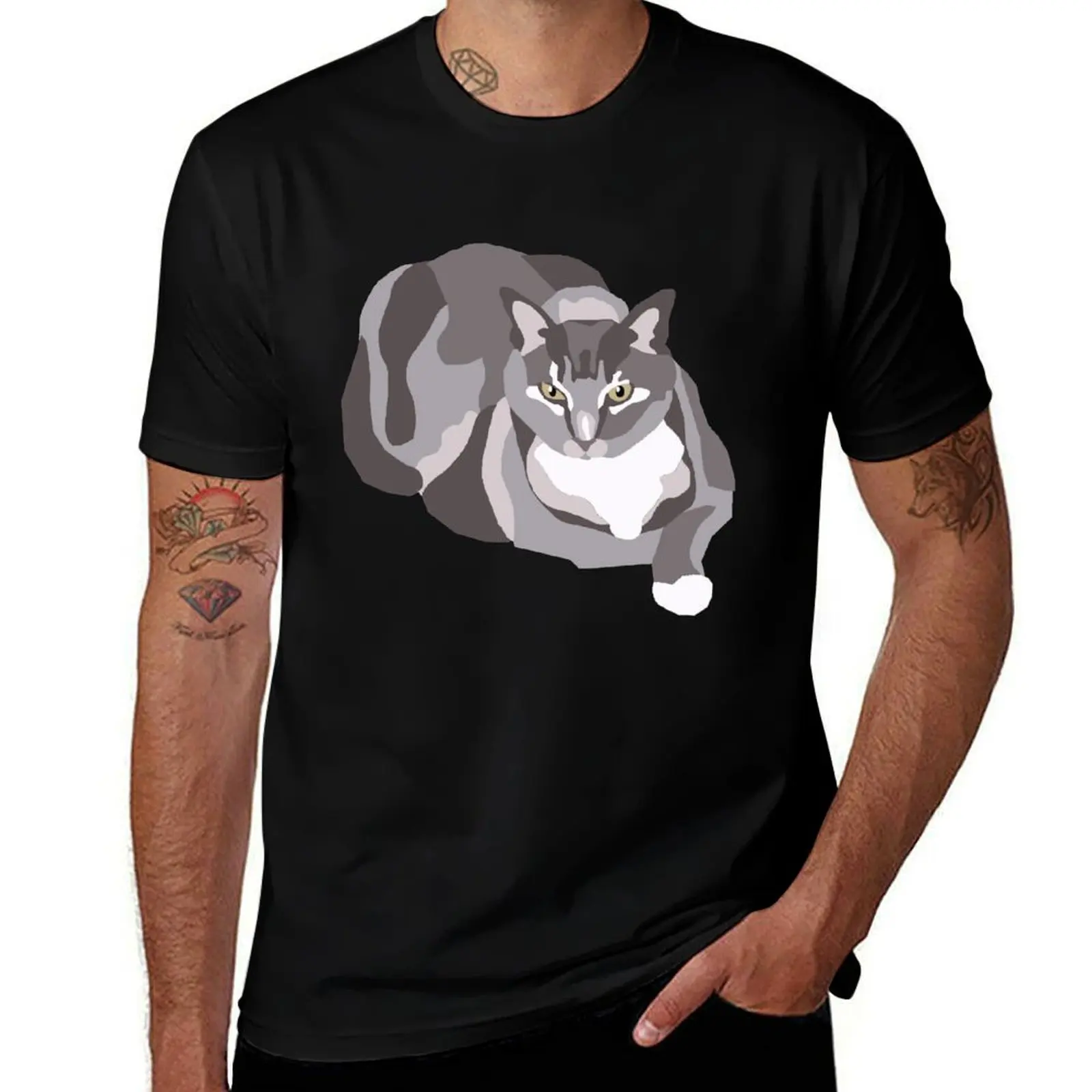 Lazy Annoyed Cat T-Shirt Anti-Fade Casual Tee Shirt