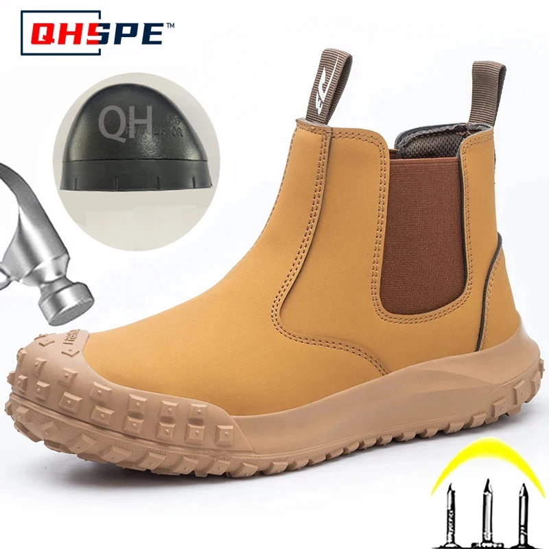 Wysokiej jakości, niezniszczalne męskie buty robocze, obuwie ochronne, antyprzebiciowe, antyuderzeniowe, model Chelsea, do spawania, ochrona przed oparzeniami.
