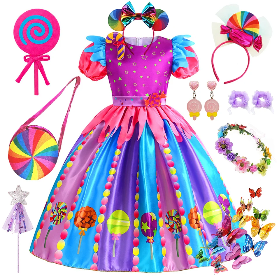 Purim Girls Rainbow Sweet Candy Costume Cosplay Lollipop Princess Kids Fancy Dress Children Birthday Carnival Party Clothes 2-9T