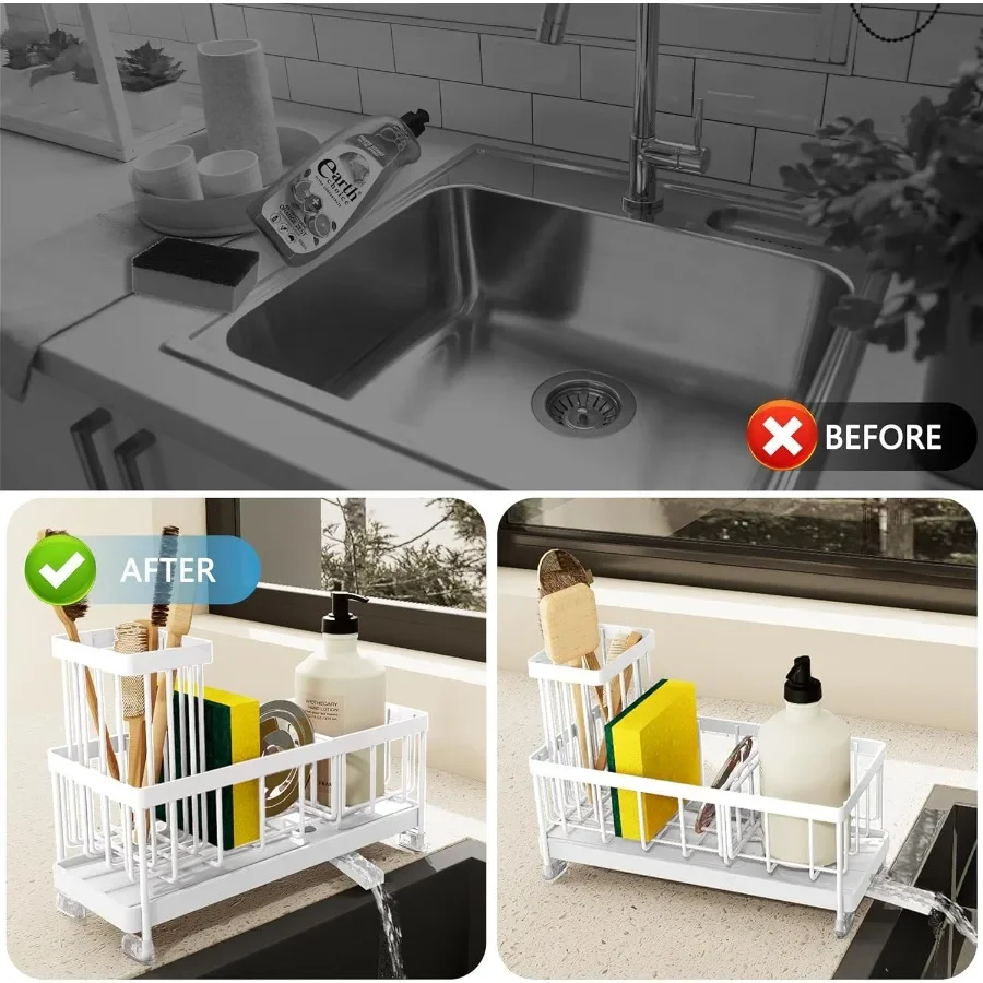 حامل الإسفنج لحوض المطبخ بالوعة العلبة المنظم أساسيات المطبخ ل كونترتوب الذاتي استنزاف الإسفنج رف موزع الصابون Stor