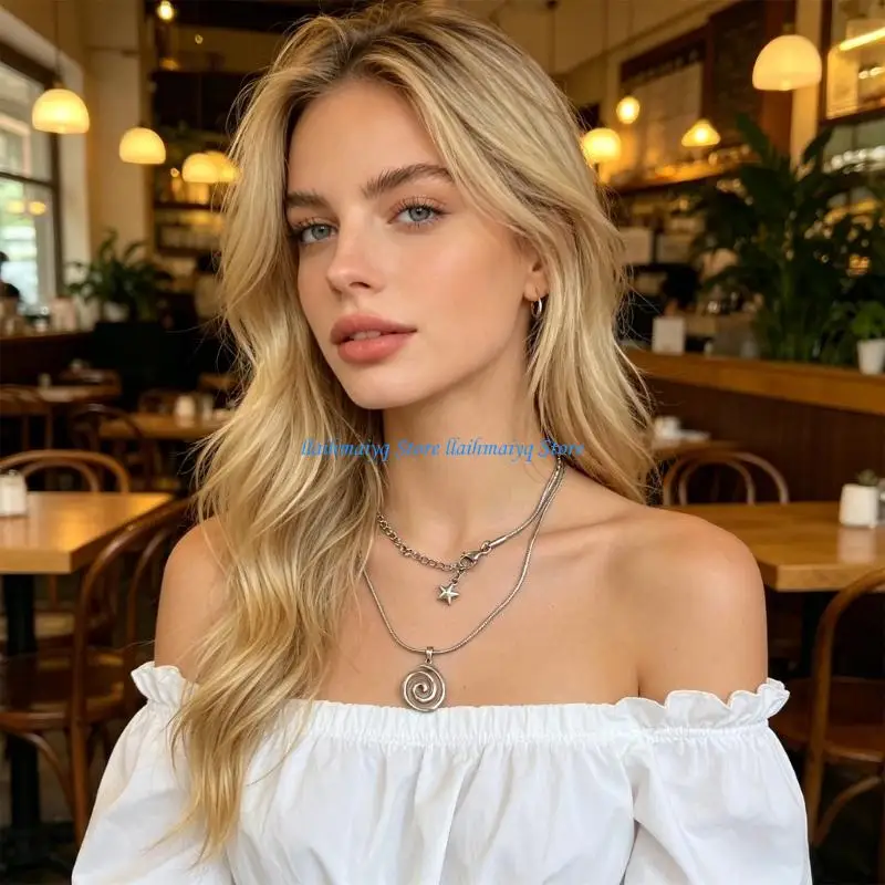 573B Modern Spirally Star Necklace Featuring A Stylish Stainless Steel Stackable Neck Chain For Unisex