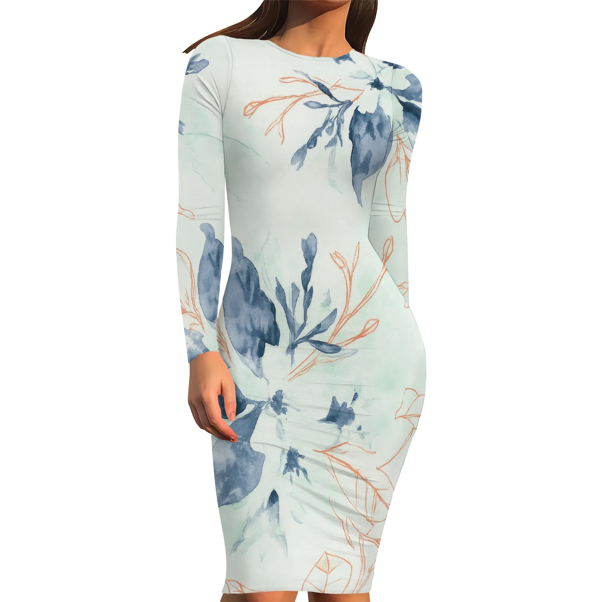ชุดสตรีฤดูใบไม้ร่วง 2024 แขนยาวพื้นฐานดินสอ Smocked Elastic เอว Casual A-Line เซ็กซี่ Bodycon Mini Dress