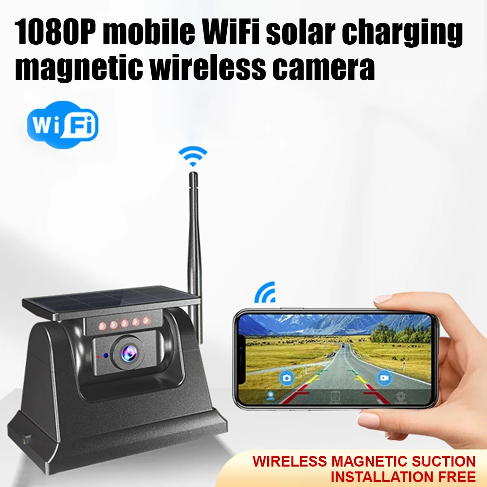 DC 5V Wireless Backup Camera Solar WiFi - Magnetic Ease of Use Hitch Trailer Truck HD1080P Clear Night Vision Rear View Camera