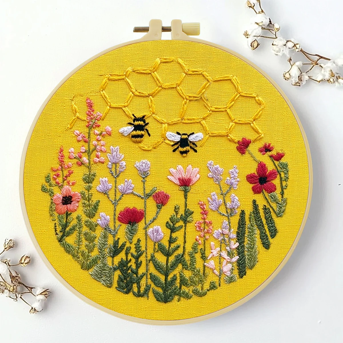1 Stück 20X20CM/15X15CM 7,87/6,3 Zoll Bienen-Stickerei-Starter-Kit DIY-Kit DIY-Stickerei-Set Handarbeiten Nähkunst Heimdekoration – Detail 2