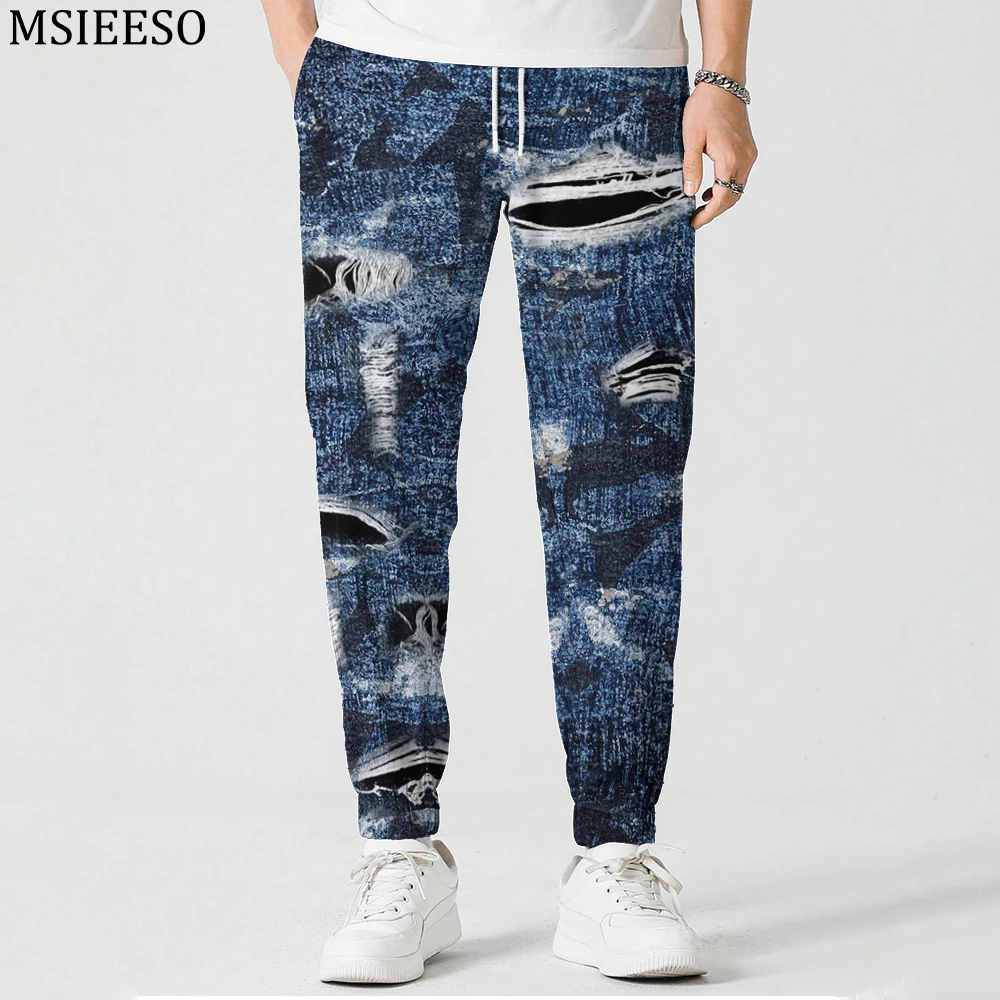 

MSIEESO Men Trousers Imitation Jeans Pattern Print Sweatpant Fashion Male Female Trouser Streetwear Casual Outdoor Jogging Pants