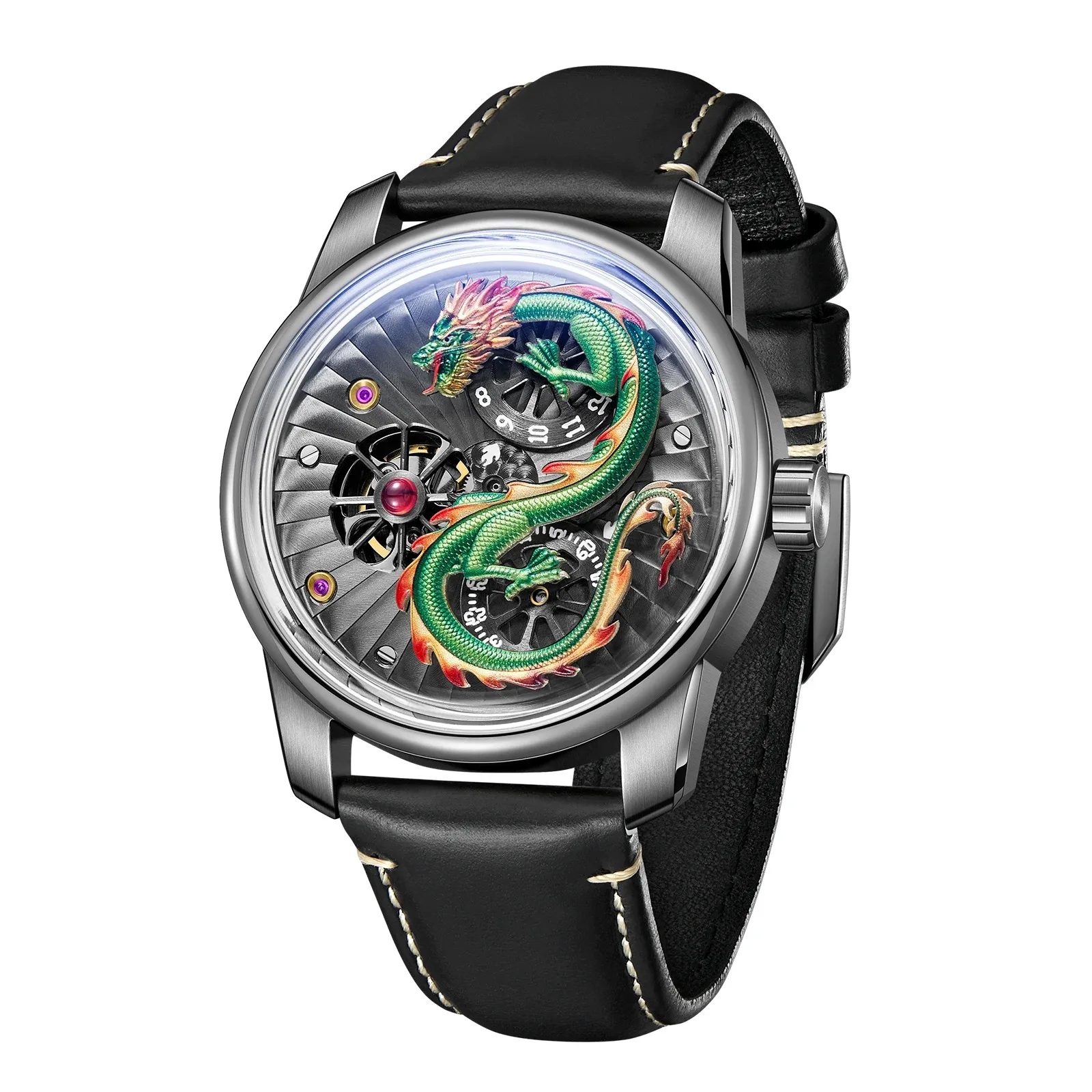 

OBLVLO Men Automatic Watch Luxury 45MM Mechanical Wristwatch Luminous 30m Waterproof Hollow Out Dragon Dial Sapphire Mirror