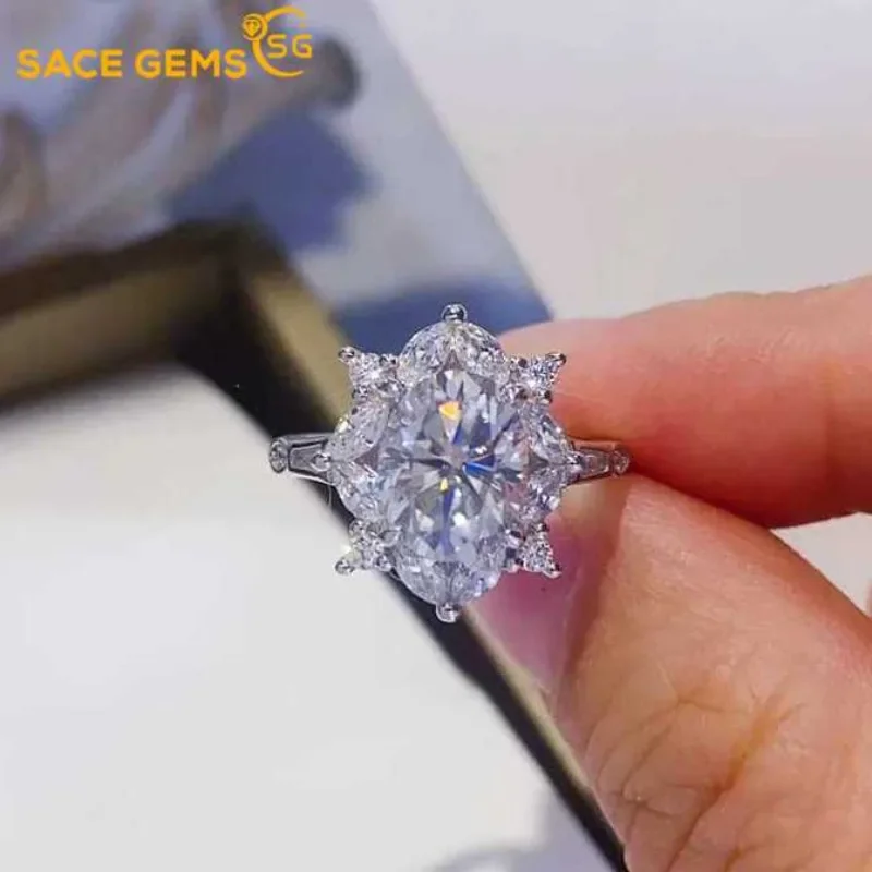 أحجار كريمة من SACE GRA حلقة مويسانيتي معتمدة للنساء ، فضة إسترليني ، خاتم ذهب أبيض عيار 18 قيراط ، لون دي ، 2 قيراط ، مجوهرات راقية